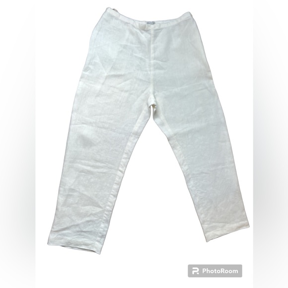 2/$30 Pure Linen White Capri Pants Coastal Casual Contemporary Zipper FLAW - Picture 1 of 10